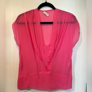 Dries Van Noten Blouse Sheer Shirt in Bright Pink Silk